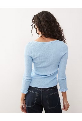 COLLUSION sheer knitted long sleeve top in baby blue