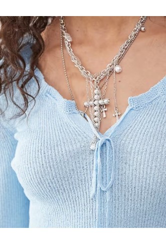 COLLUSION sheer knitted long sleeve top in baby blue
