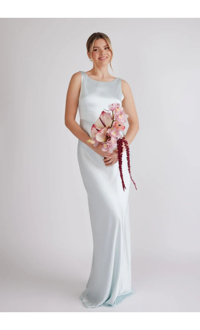 Six Stories Bridesmaid cowl neck satin maxi dress