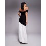 Kaiia exclusive double layered slinky foldover bardot asymmetric contrast hem maxi dress