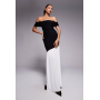 Kaiia exclusive double layered slinky foldover bardot asymmetric contrast hem maxi dress