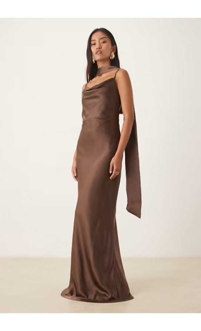 Pretty Lavish Bridesmaid Keisha satin cowl neck maxi dress