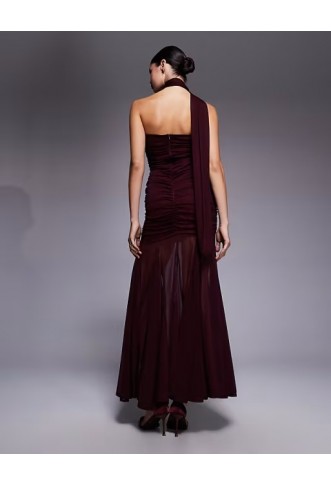 TFNC bandeau ruched scarf detail sheer hem maxi dress