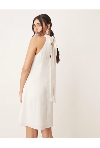 YAS halterneck mini dress with bow back in white