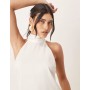 YAS halterneck mini dress with bow back in white
