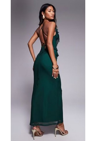 ASOS DESIGN ruffle maxi dress with tie up back