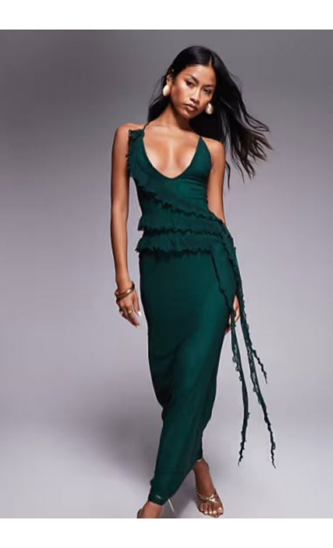 ASOS DESIGN ruffle maxi dress with tie up back