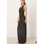 SNDYS satin cowl neck scarf detail maxi dress in black