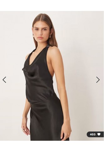 SNDYS satin cowl neck scarf detail maxi dress in black