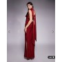 ASOS DESIGN Tall satin cowl neck midi dress with scarf neck ties and twist back in burgundy