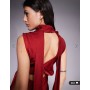 ASOS DESIGN Tall satin cowl neck midi dress with scarf neck ties and twist back in burgundy