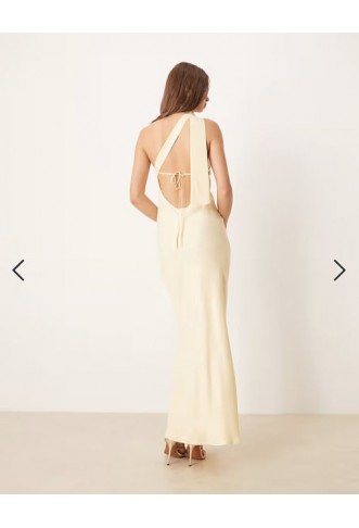 ASOS DESIGN satin one shoulder maxi dress in buttermilk