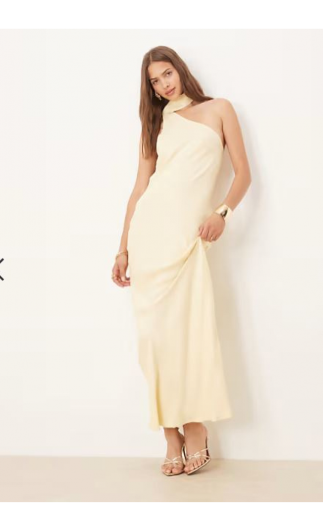 ASOS DESIGN satin one shoulder maxi dress in buttermilk