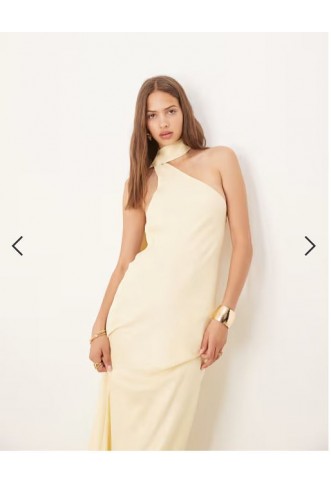 ASOS DESIGN satin one shoulder maxi dress in buttermilk