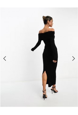 ASOS DESIGN off shoulder twist midi dress with long sleeves in black