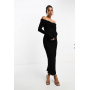 ASOS DESIGN off shoulder twist midi dress with long sleeves in black