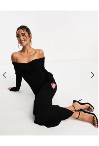 ASOS DESIGN off shoulder twist midi dress with long sleeves in black