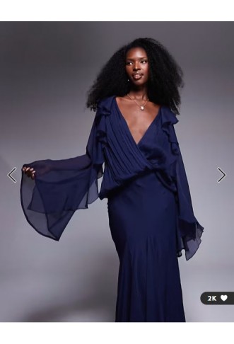 ASOS DESIGN slouchy hip ruffle maxi dress with godets in navy