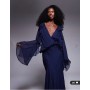 ASOS DESIGN slouchy hip ruffle maxi dress with godets in navy