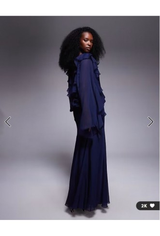 ASOS DESIGN slouchy hip ruffle maxi dress with godets in navy