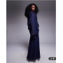 ASOS DESIGN slouchy hip ruffle maxi dress with godets in navy
