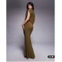 ASOS DESIGN one shoulder slinky drape maxi dress with cape detail in khaki