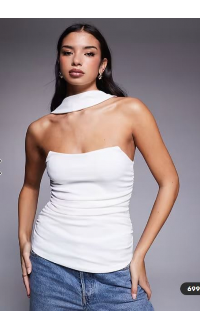 ASOS DESIGN longline structured bandeau top with scarf neck detail in ivory