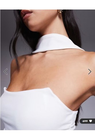 ASOS DESIGN longline structured bandeau top with scarf neck detail in ivory