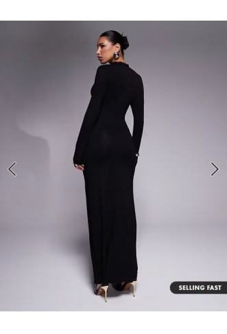 ASOS DESIGN high neck long sleeve with ruching maxi dress in black