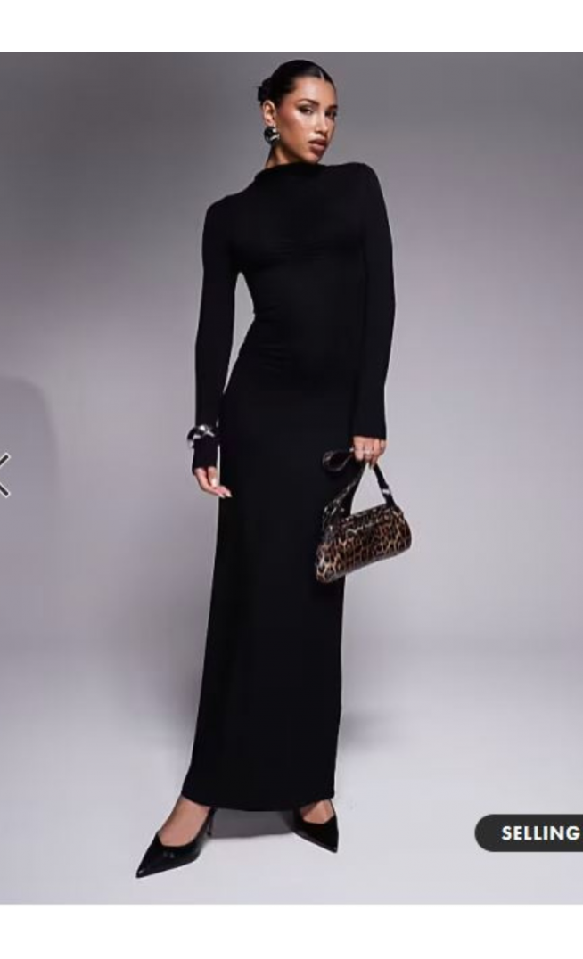 ASOS DESIGN high neck long sleeve with ruching maxi dress in black