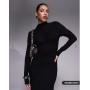 ASOS DESIGN high neck long sleeve with ruching maxi dress in black