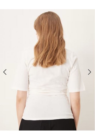 Vila ruched side detail short sleeve t-shirt in cream