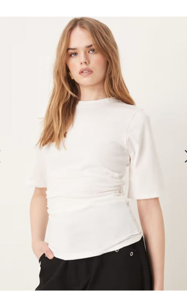 Vila ruched side detail short sleeve t-shirt in cream