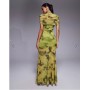 ASOS DESIGN printed mesh highneck overlay maxi dress with sheer shirt in green floral