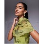 ASOS DESIGN printed mesh highneck overlay maxi dress with sheer shirt in green floral