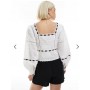 ASOS DESIGN square neck broderie top with ribbon insert in white