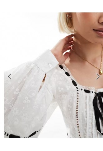 ASOS DESIGN square neck broderie top with ribbon insert in white