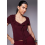 ASOS DESIGN semi sheer short sleeve v neck ruffle front top in berry