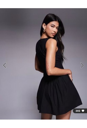 The Frolic exclusive bengaline sleeveless slash neck hip pleat detail mini dress in black