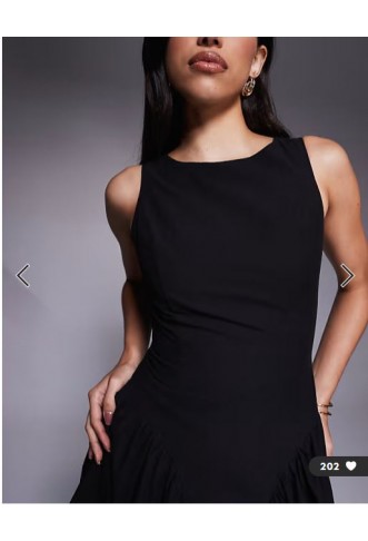 The Frolic exclusive bengaline sleeveless slash neck hip pleat detail mini dress in black