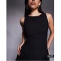 The Frolic exclusive bengaline sleeveless slash neck hip pleat detail mini dress in black