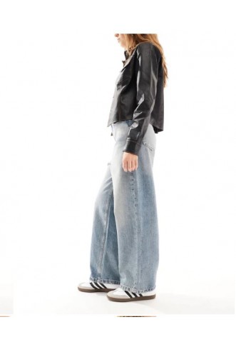 ONLY Lafayette mid waist wide leg jeans in stained vintage blue