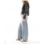 ONLY Lafayette mid waist wide leg jeans in stained vintage blue