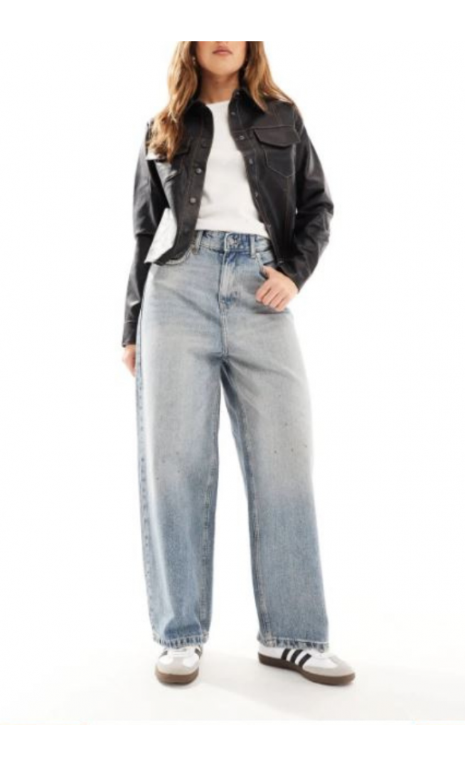 ONLY Lafayette mid waist wide leg jeans in stained vintage blue