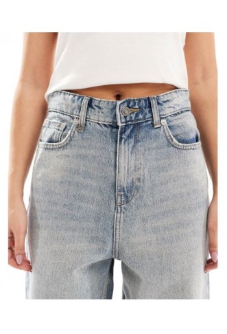 ONLY Lafayette mid waist wide leg jeans in stained vintage blue