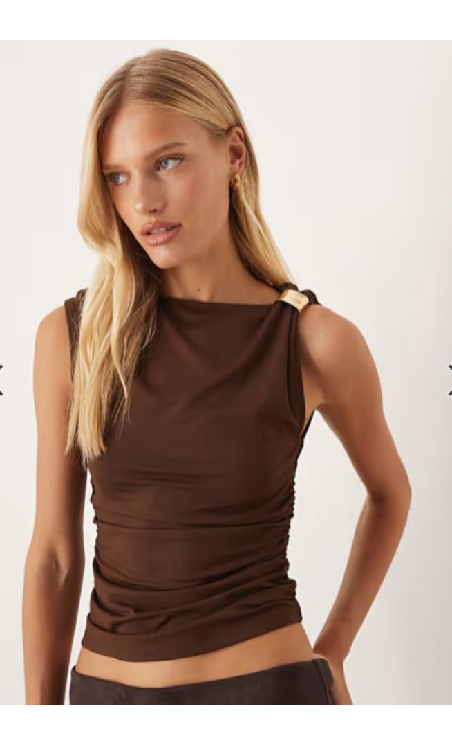 ASOS DESIGN draped tank with gold metal hardware trim detail in brown