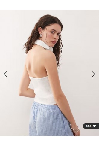 COLLUSION halter neck shirt top in white