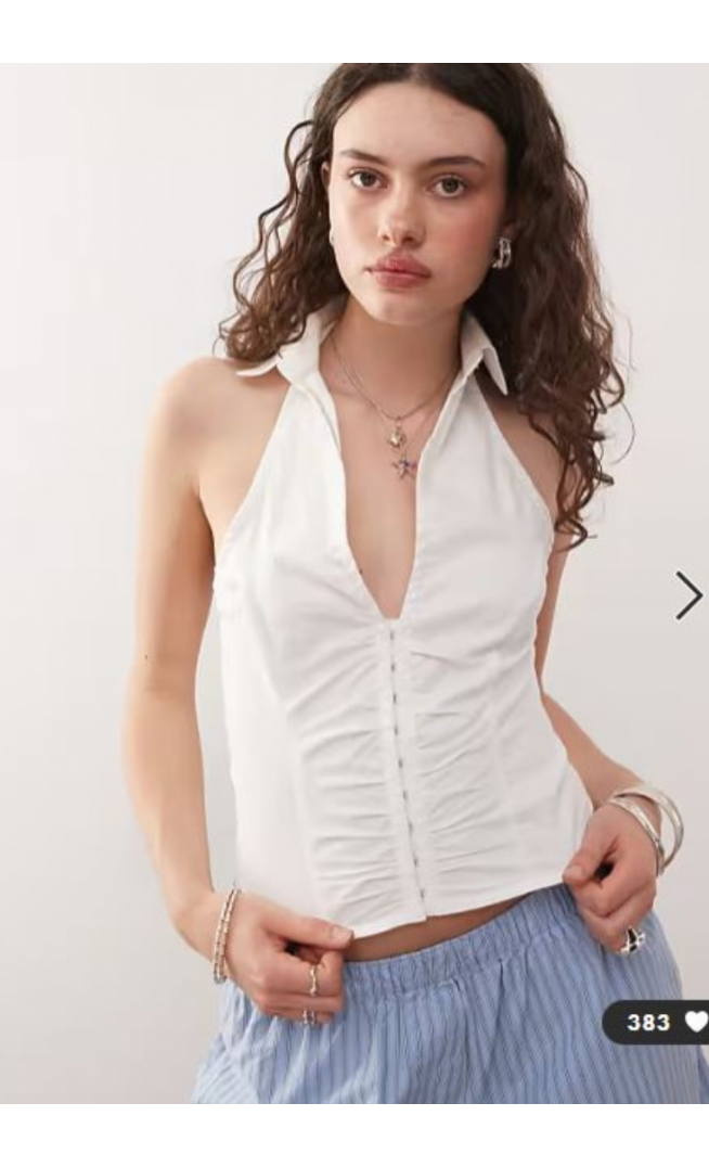 COLLUSION halter neck shirt top in white