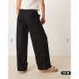 ASOS DESIGN linen blend pull on wide leg trousers with shirred waist detail in black with cream
