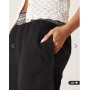 ASOS DESIGN linen blend pull on wide leg trousers with shirred waist detail in black with cream